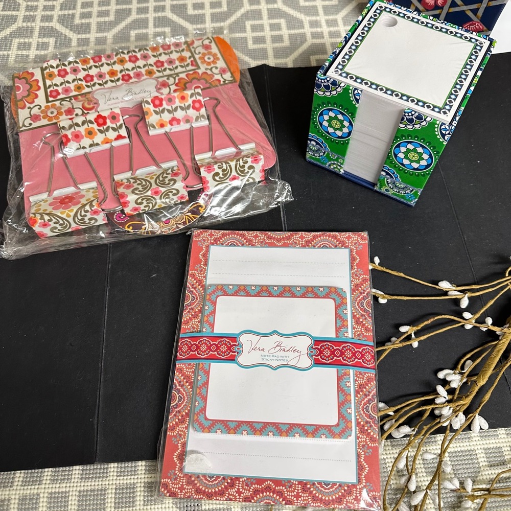 Vera Bradley Lot‎ of Stationery Products Note Pads Binder Clips NEW